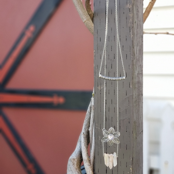 Flower Gem Crystal Pendant | Double Tier Necklace - Picture 2 of 3